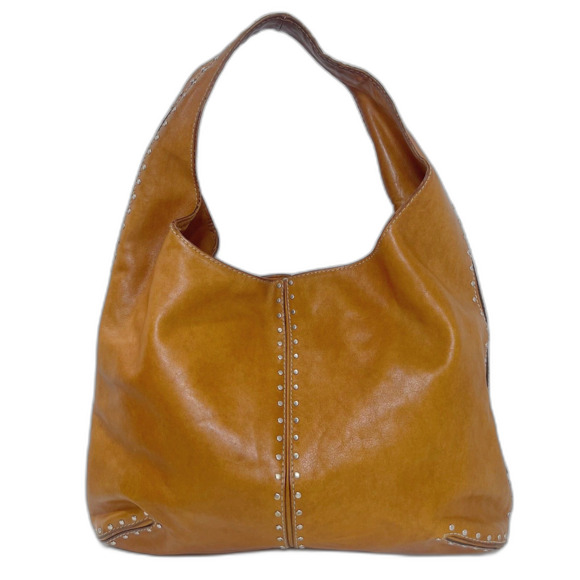 Michael Kors Astor Brown Leather Studded Hobo Bag Shoulder Bag Boho Western - Picture 1 of 9